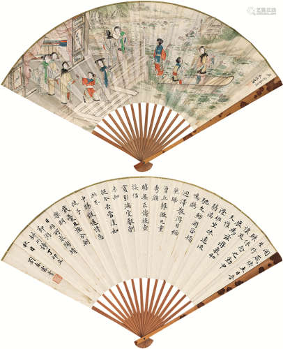 吴友如 刘春霖（1840～1893） 1890年作 1927年作 人物 书法 成扇 设色纸本