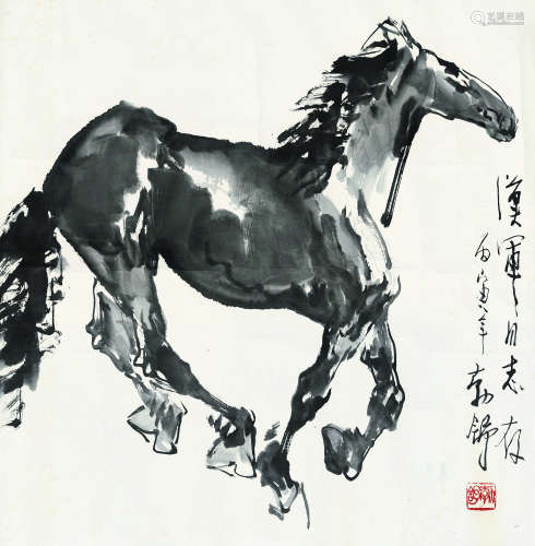 刘勃舒（b.1935） 1986年作 奔马 镜片 水墨纸本