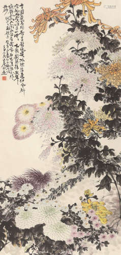 谢公展（1885～1940） 菊花 立轴 设色纸本