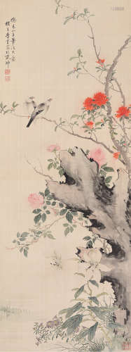 李育（1843～?） 花鸟 立轴 设色绢本