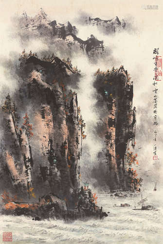 陶一清（1914～1986） 山水 立轴 设色纸本