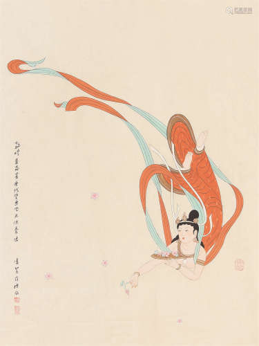 潘絜兹（1915～2002） 飞天仕女 镜芯 设色纸本