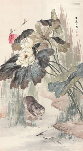 柳滨（1887～1945） 荷塘清趣 立轴 设色纸本