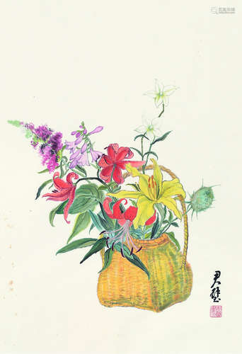 方君璧（1898～1986） 花卉 镜框 设色纸本