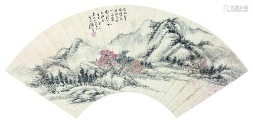 顾麟士（1865～1930） 山水 扇面立轴 设色纸本