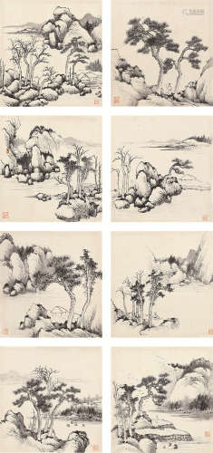 宋伯鲁（1854～1932） 山水八帧 镜片 水墨纸本