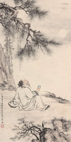 冯超然（1882～1954） 松下高士 立轴 设色纸本