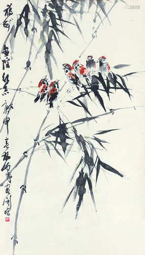 黄独峰（1913～1998） 花鸟 镜芯 设色纸本