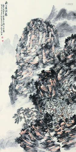 霍俊其（b.1965） 南山岩洞楼 立轴 设色纸本