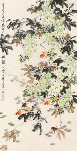 吴德文（1938～2009） 暮春一枝藤 镜芯 设色纸本