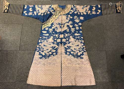 Royal Blue Silk Robe With Dragon Embroidery