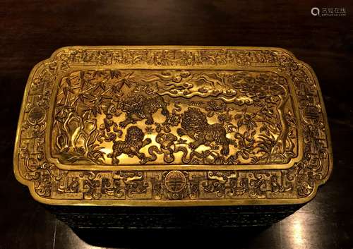 A Fine Gilt Bronze 'Lion' Box and Cover, Qianlong Mark