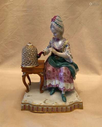 Meissen Porcelain Figurine Of Women & Bird