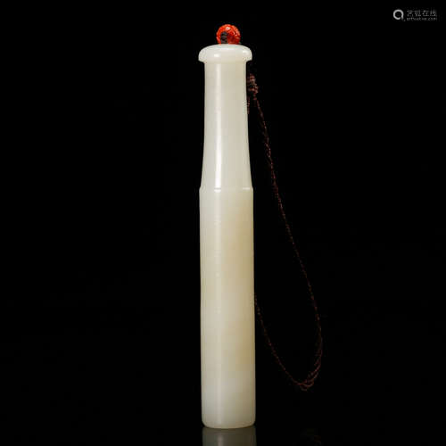 CHINESE WHITE JADE CARVED SMOKE PIPE MOUTH PIECE