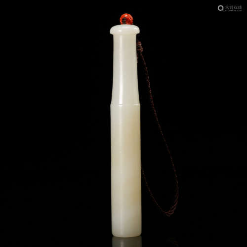 CHINESE WHITE JADE CARVED SMOKE PIPE MOUTH PIECE