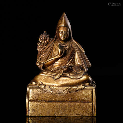 CHINESE GILT BRONZE SEATED JE TSONGKHAPA