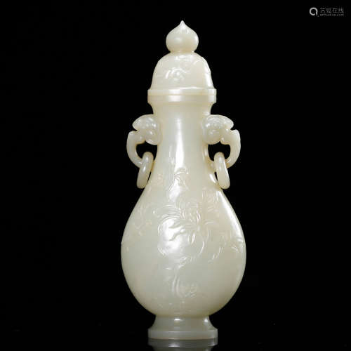 CHINESE WHITE JADE COVER VASE