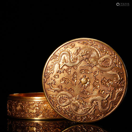 CHINESE GILT BRONZE COVER BOX