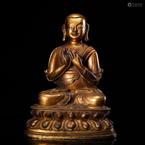 CHINESE GILT BRONZE SEATED GURU