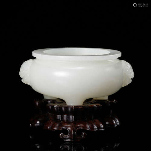 CHINESE WHITE JADE TRIPOD CENSER