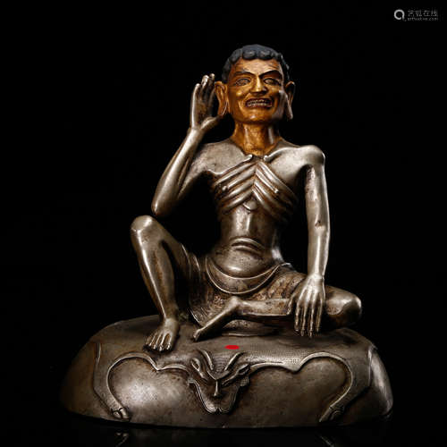 CHINESE SILVER SEATED BUDDHIST FIGURE