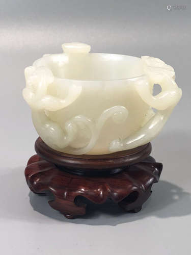 CHINESE WHITE JADE CHILONG CUP