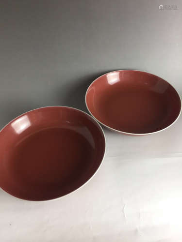 CHINESE OX BLOOD GLAZED PORCELAIN PLATES