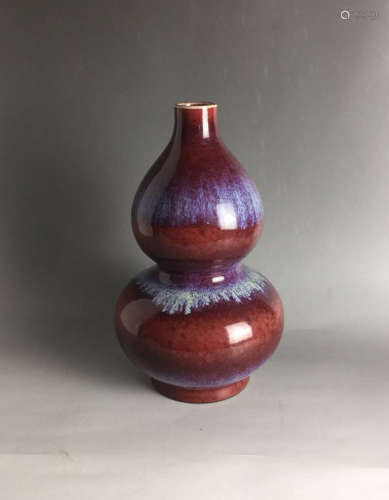 CHINESE FLAMBEE GLAZED DOUBLE GOURD VASE