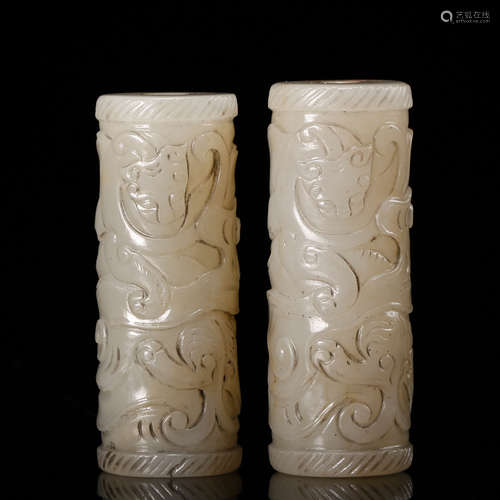 CHINESE WHITE JADE PENDANTS, PAIR