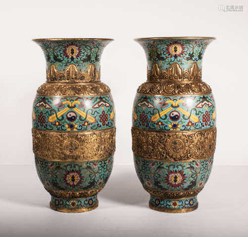 CHINESE CLOISONNE VASES, PAIR WITH MARK