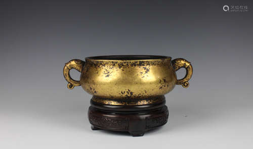 CHINESE GILT BRONZE CENSER