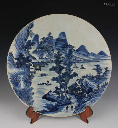 CHINESE BLUE AND WHITE PORCELAIN PLAQUE