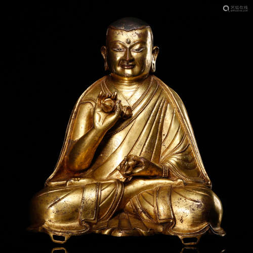 CHINESE GILT BRONZE SEATED GURU