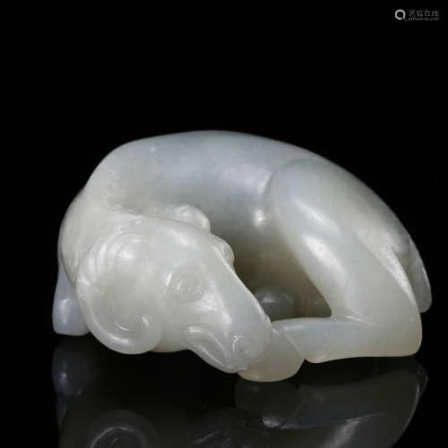 CHINESE JADE CARVED RECUMBENT DOG