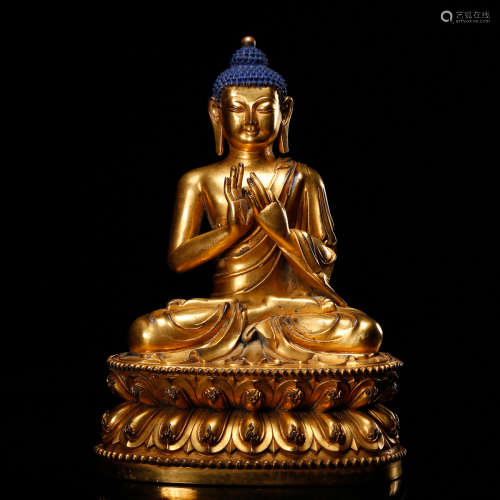 CHINESE GILT BRONZE SEATED SHAKYAMUNI