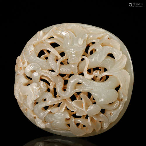 CHINESE WHITE JADE DRAGON PENDANT