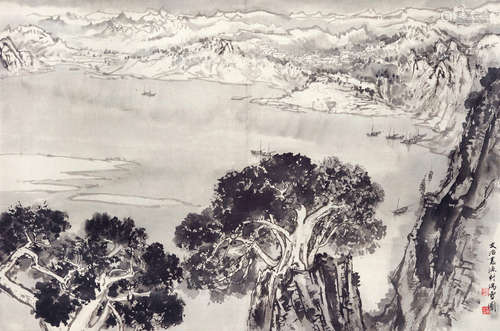 宋文治（1919～1999） 渔村瑞雪图 立轴 水墨纸本