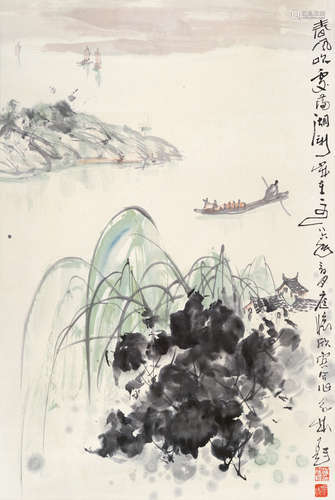 董欣宾（1939～2002）  汪庭怀（b.1943） 春风吹处满湖新 立轴 设色纸本