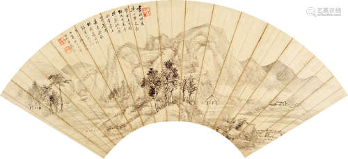 戴以恒（1826～1891） 山居图 扇片 水墨纸本