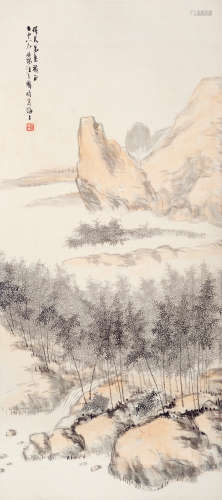 汪吉麟（1871～1960） 竹溪图 立轴 设色纸本