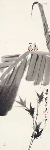 唐云（1910～1993） 芭蕉竹雀 立轴 设色纸本
