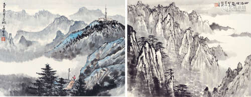应野平（1910～1990） 山水 （二帧） 镜片 设色纸本