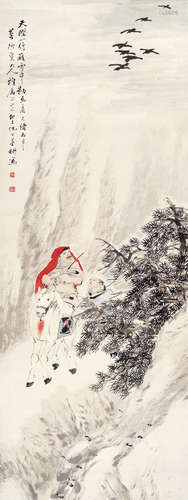 倪田（1855～1919） 雪中观雁 立轴 设色纸本