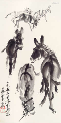 黄胄（1925～1997） 毛驴 镜片 水墨纸本