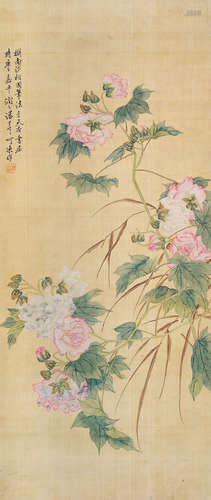 汤世澍（1831～1902） 花卉 立轴 设色绢本