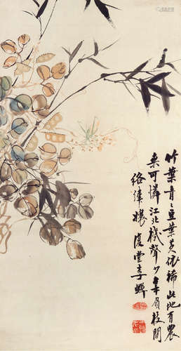 李鱓（1686～1762） 豆荚竹虫 镜片 设色纸本