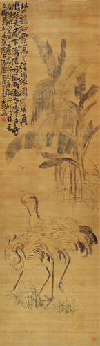 李鱓（1686～1762） 蕉荫双鹤 立轴 设色绢本