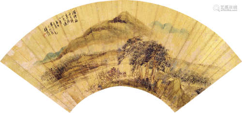 杨伯润（1837～1911） 闲倚扁舟 扇片 设色泥金笺本
