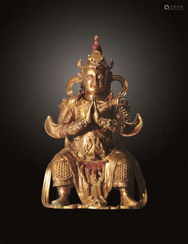 清中期 铜鎏金韦陀坐像