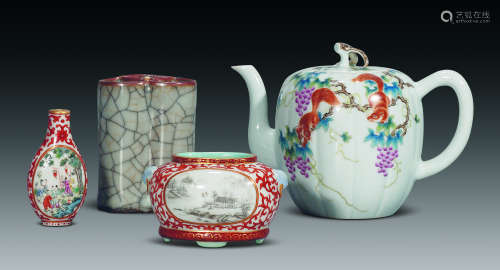 20世纪 瓷粉彩 仿哥茶具 （四件）